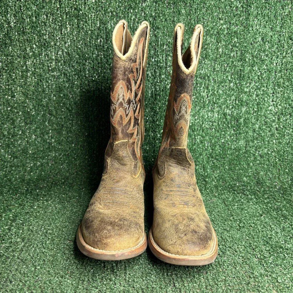 Justin 350JR Distressed Leather Western Cowboy Boots Brown Youth Kids Size 1D